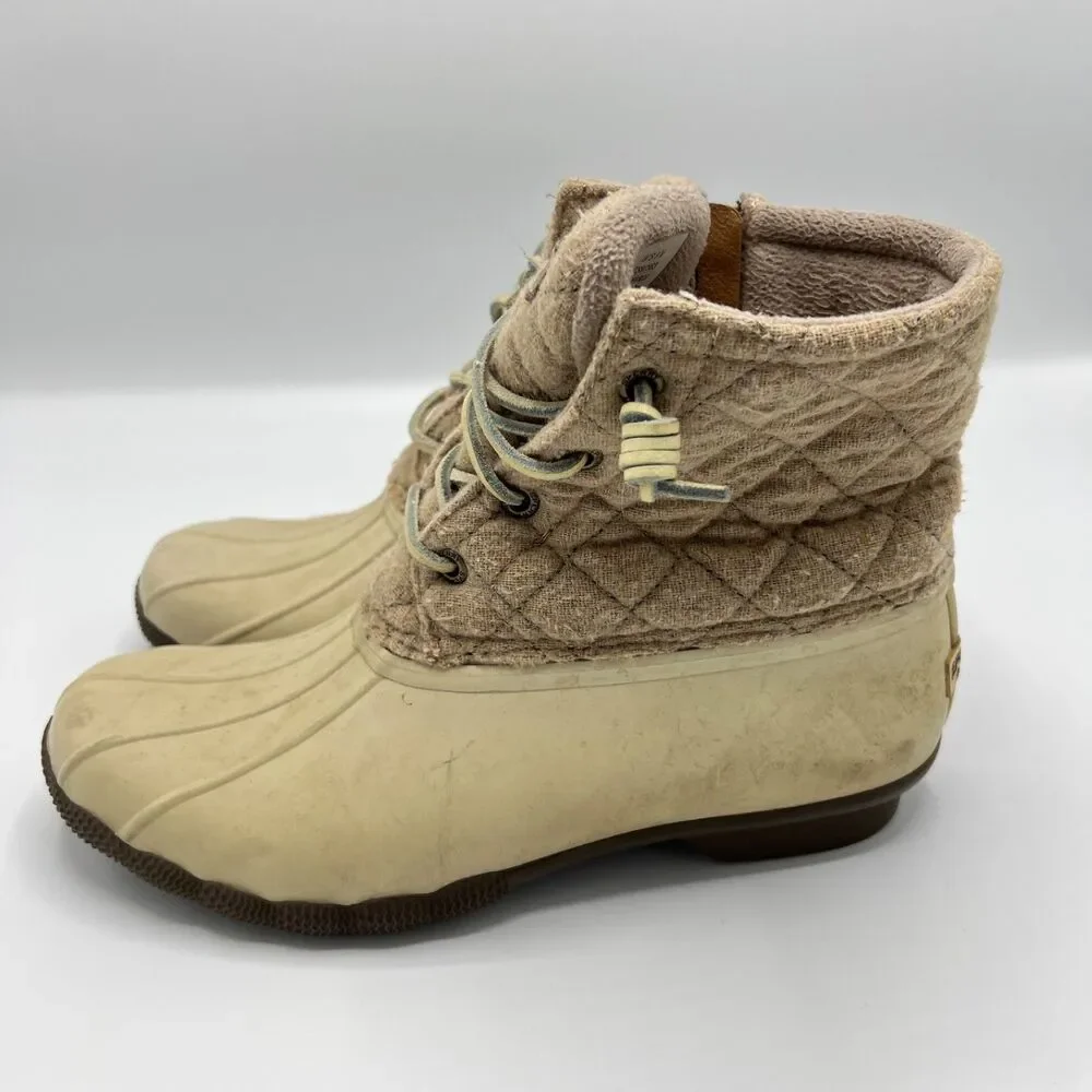 Sperry Saltwater Waterproof Rubber Duck Rain Boots Size 8M Quilted Oyster
